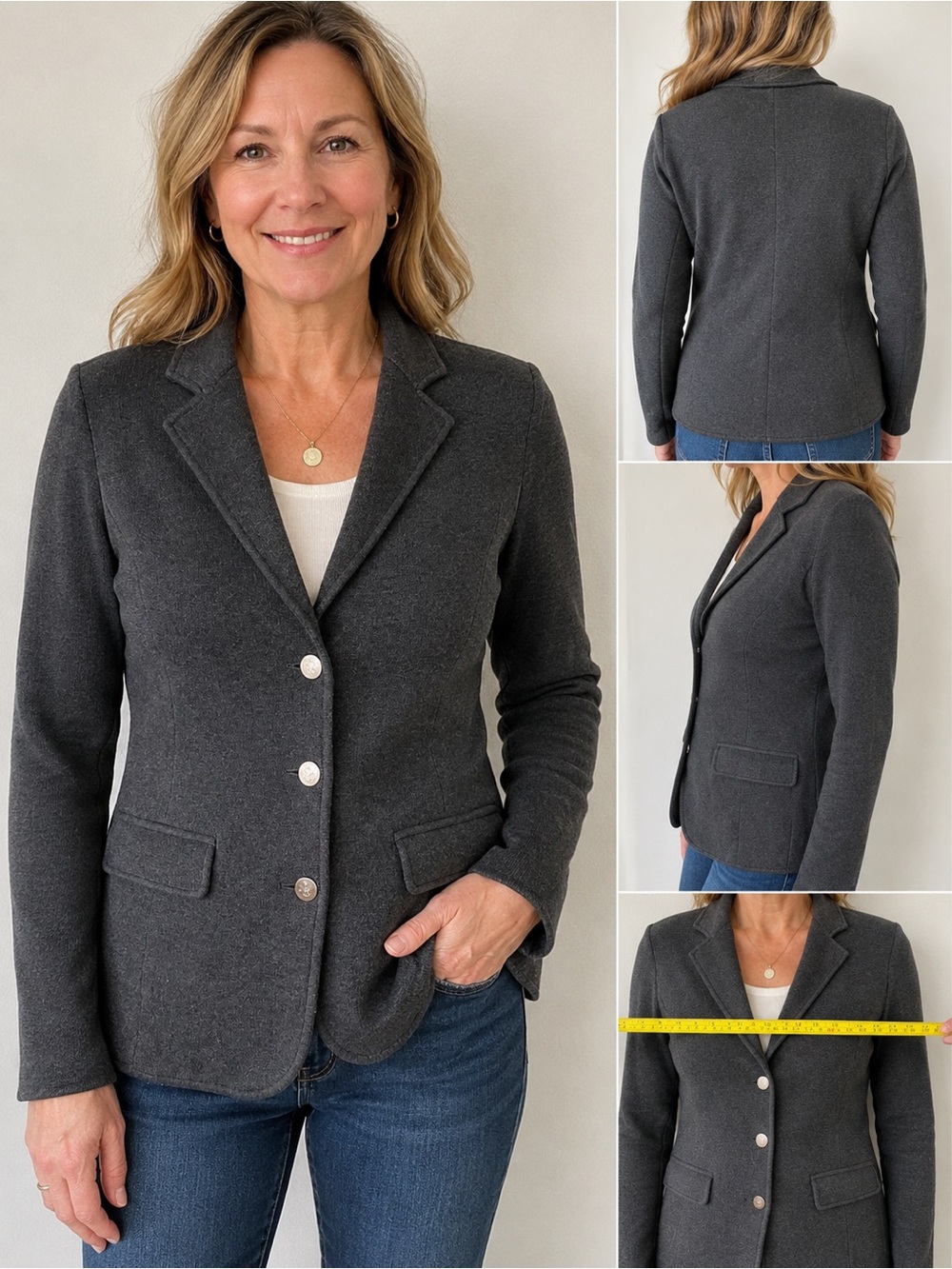 Lauren Ralph Lauren Knit Blazer Jacket Gray Career Office Stretch Womens M